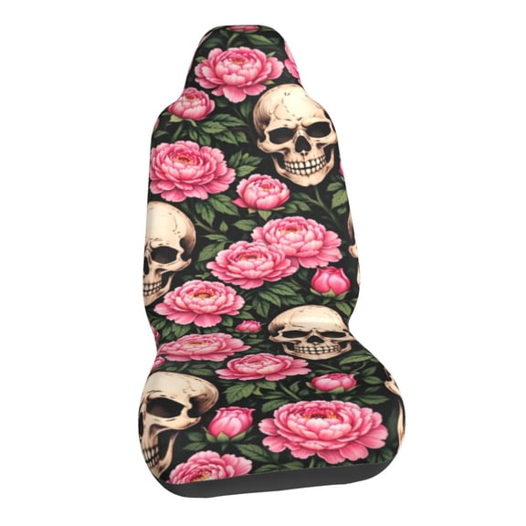Gothic Floral Skull Car Seat Covers Stretch Car Seat Protectors Universal Fit