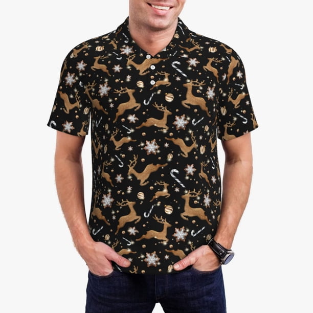 Fotbe Christmas Cookie Reindeer Camiseta Polo de Golf para Hombre con Estampado – Camisa Deportiva Transpirable con Cuello Abotonado-X-Large
