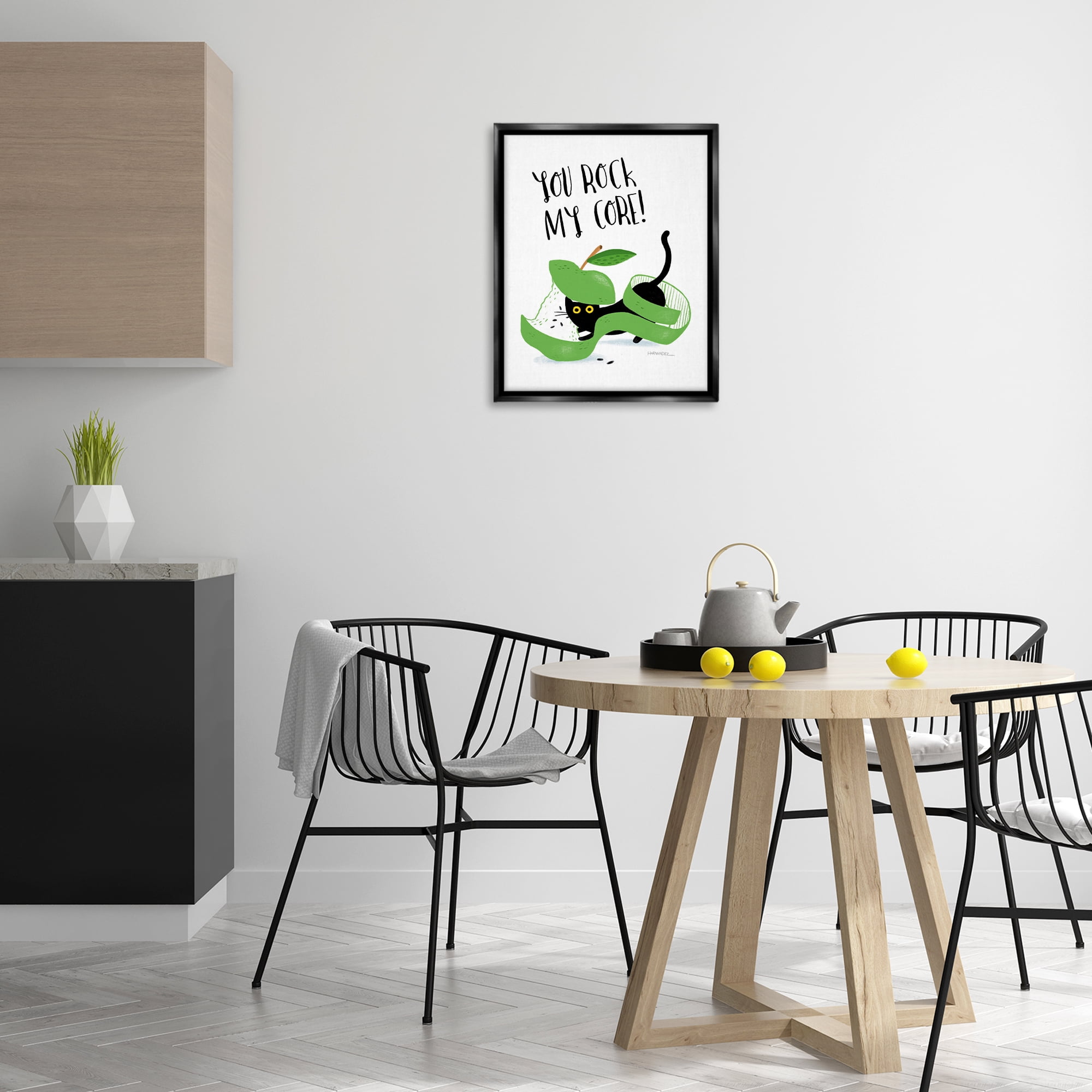 Stupell Industries Rock My Core Cat Animals Painting Black Floater Framed Canvas Art Print Wall Art, 17 x 21