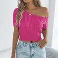 thumbnail image 2 of JGGSPWM Womens Crochet Hollow Off The Shoulder Knit Tops Short Sleeve Spring Summer Trendy Sweaters Hot Pink XL, 2 of 8