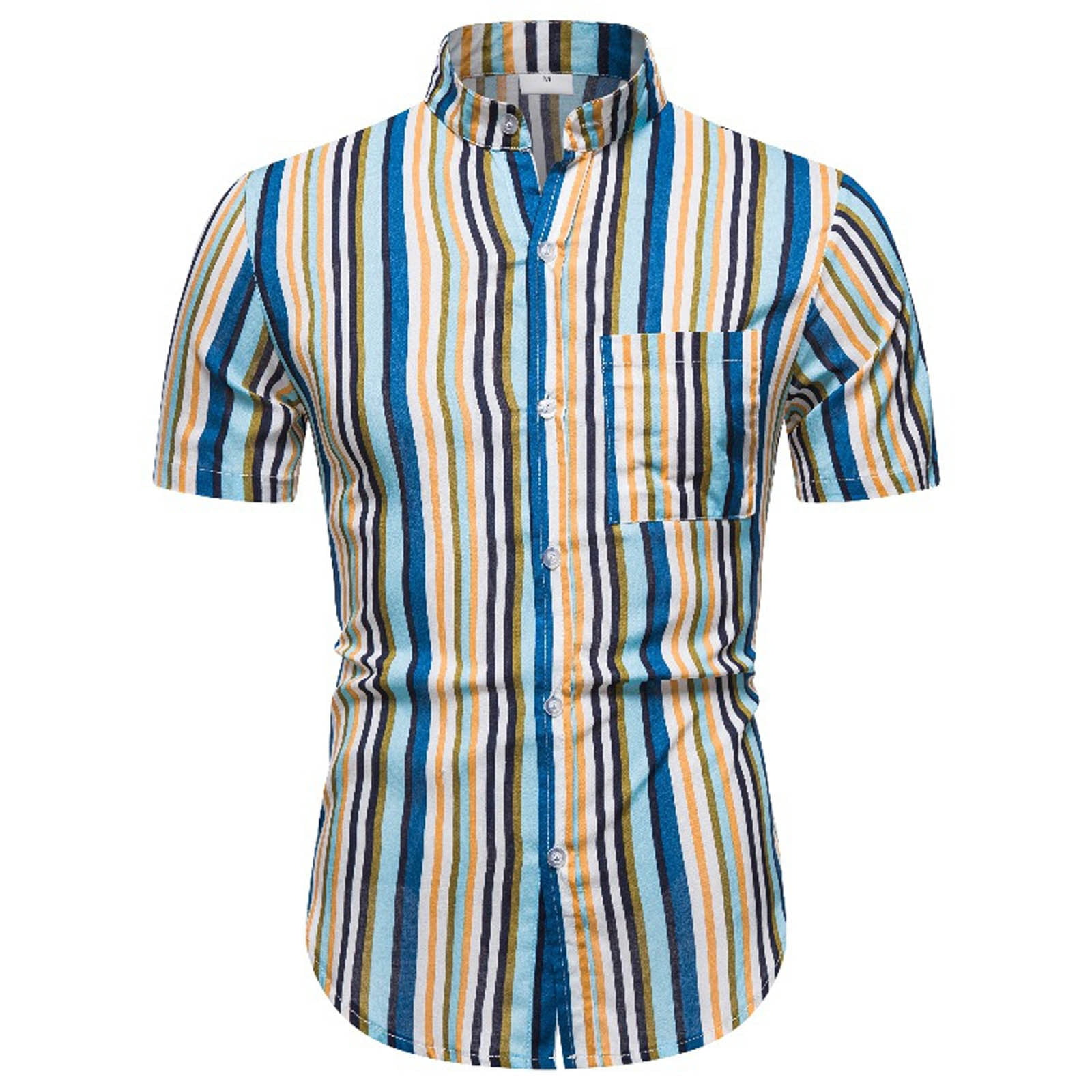 YYDGH Short Sleeve Button Down Shirts for Men Striped Hawaiian Summer
