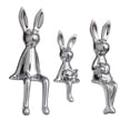 thumbnail image 4 of Colección de 3 estatuas de conejos en postura sentada, figura familiar de conejos Plata, 4 of 9