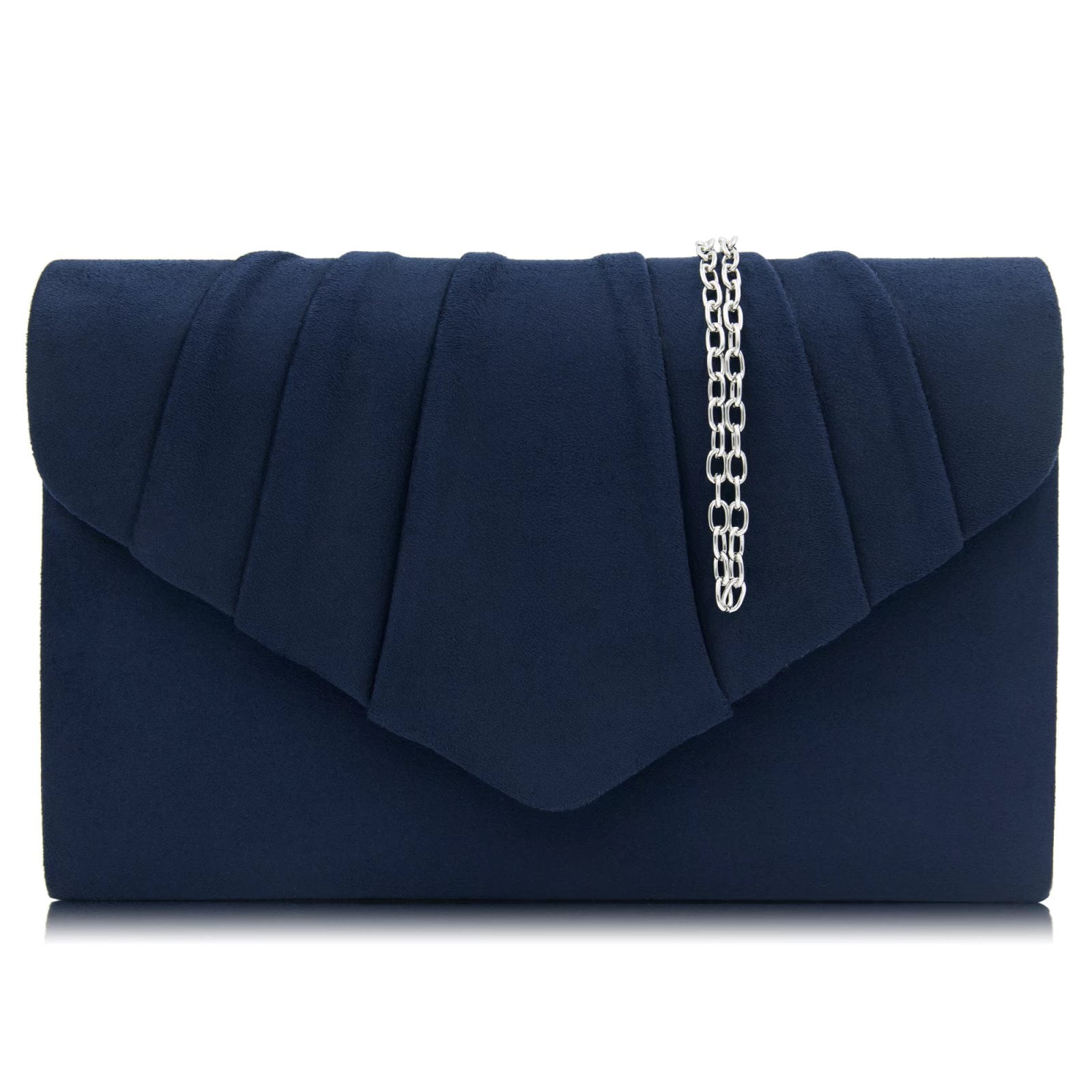 Womens Pleated Satin Evening Handbag Clutch Navy Clutch Purse With  Detachable Ch | eBay