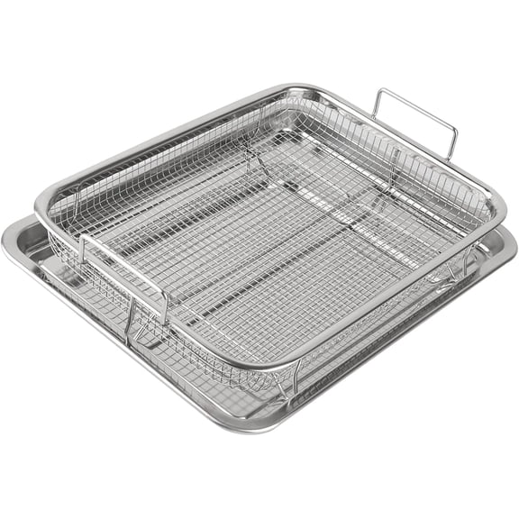 Air Fryer Basket for Oven,Manss 19.1" x 12.8" Oven Air Fryer Basket and Tray Set,Stainless Steel Air Fryer Pan and Crisper Tray (Silver)