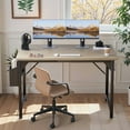 thumbnail image 2 of Furmax 40 Inch Office Desk Modern Computer Desk with Storage Bag Writing Table with Headphone Hook, Oak, 2 of 8