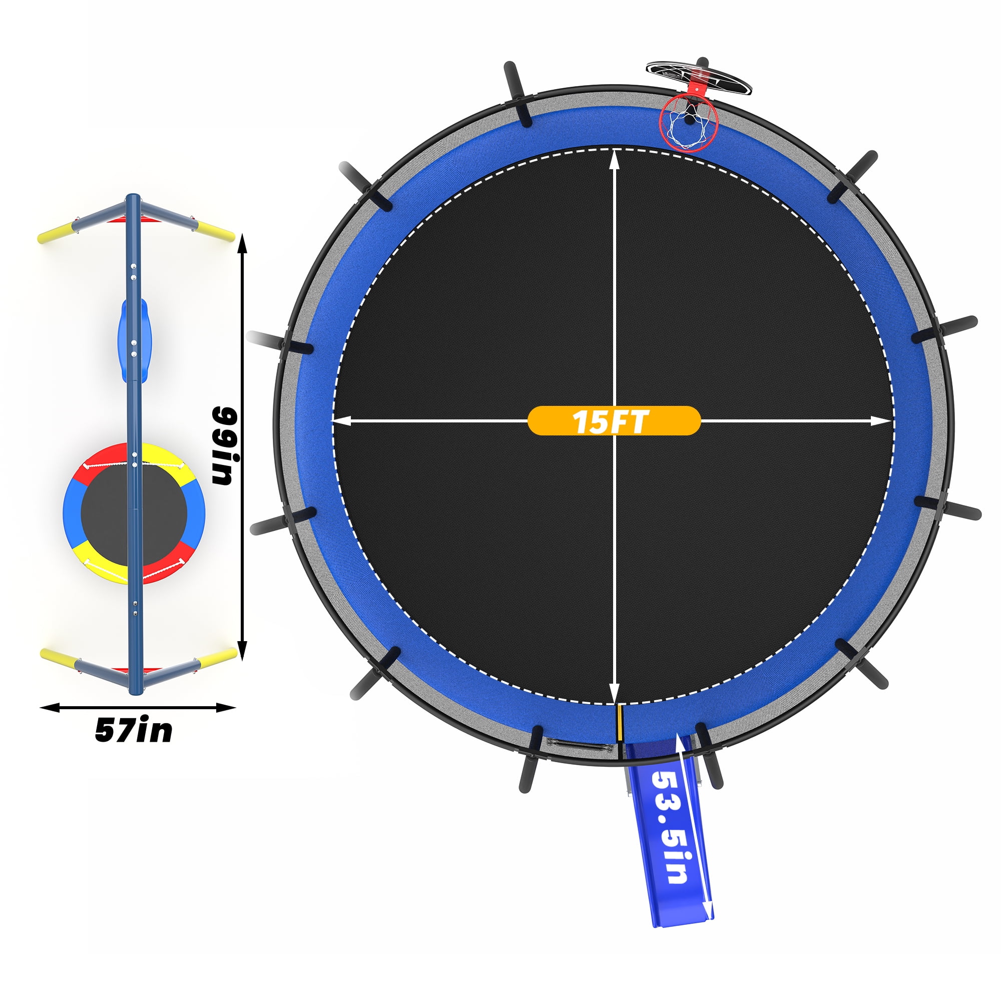 Mersco 15FT Heavy Duty Trampoline with Enclosure Net ,Slide ,Swing Set Outdoor Trampoline for Backyard,Kids Trampoline with Basketball Hoop,Birthday and Holiday Gifts for Kids,Blue