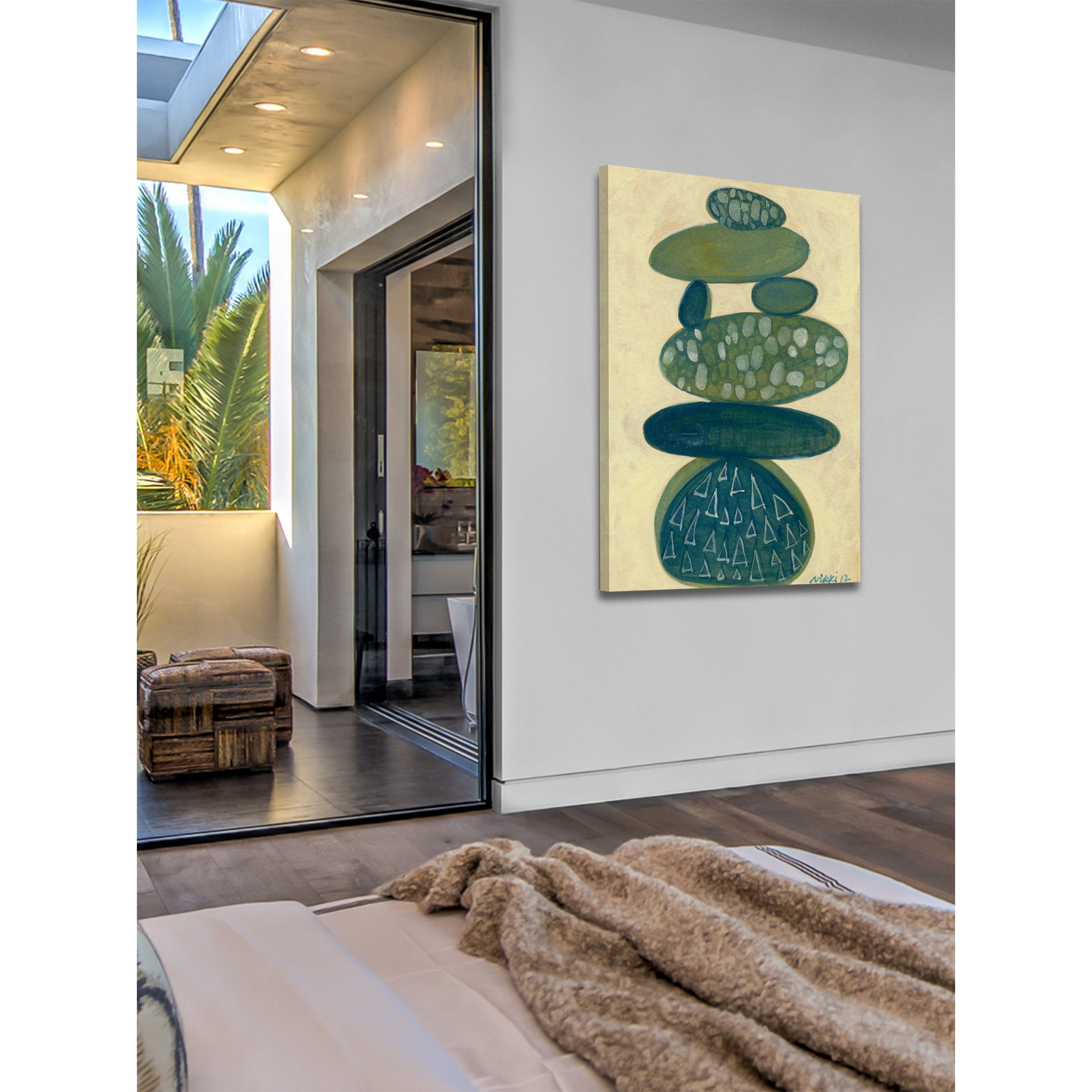 MARMONT HILL  - 'Blue Stack' by Nikki Galapon Painting Print on Wrapped Canvas - Multi-Color 16 x 24