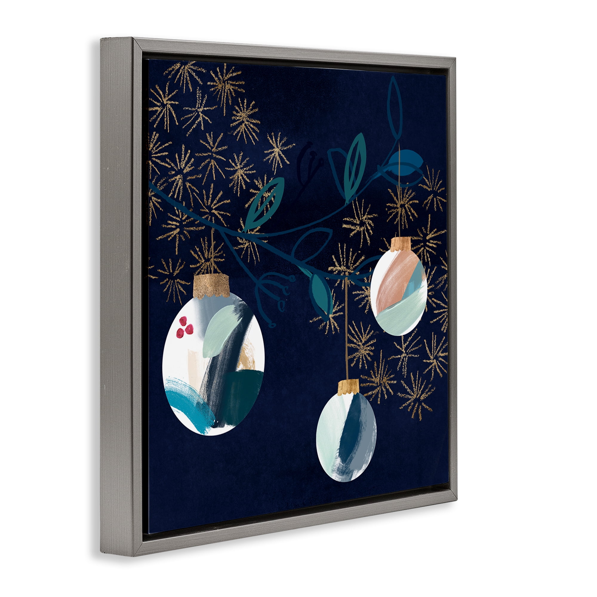 Stupell Industries Hanging Christmas Orbs Holiday Painting Gray Floater Framed Art Print Wall Art, 25 x 25
