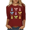 thumbnail image 2 of Fartey 2025 Easter Shirts for Women Cute Bunny Print 3/4 Sleeve Tops Slim Fit Crew Neck Tunic Blouse Plus Size Summer Casual Tees Loose Comfy Holiday T Shirts Wine S-5XL, 2 of 6