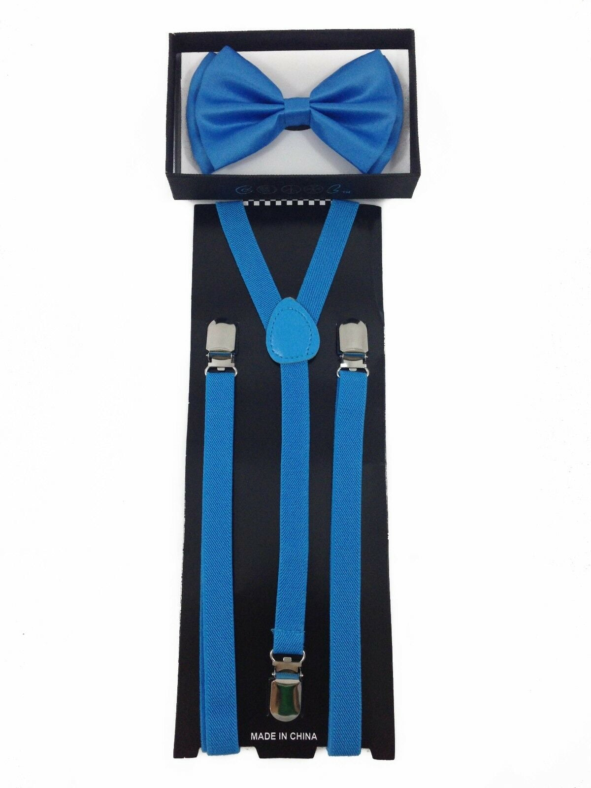 SKINNY Blue Suspenders and Bow Tie Combo Set for Adults Women Men Teens