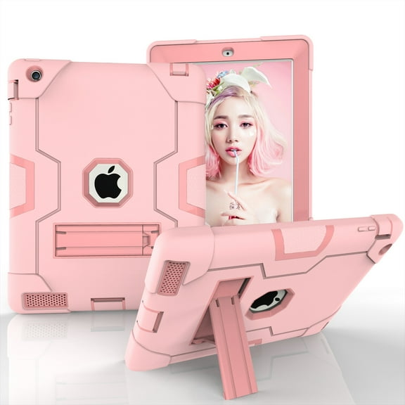 iPad 2 Case,iPad 3 Case,iPad 4 Case, Allytech Three Layer Shockproof Armor Defender Protective Case Cover with Kickstand for iPad 2nd Gen / iPad 3rd Gen / iPad 4th Generation (Rosegold)