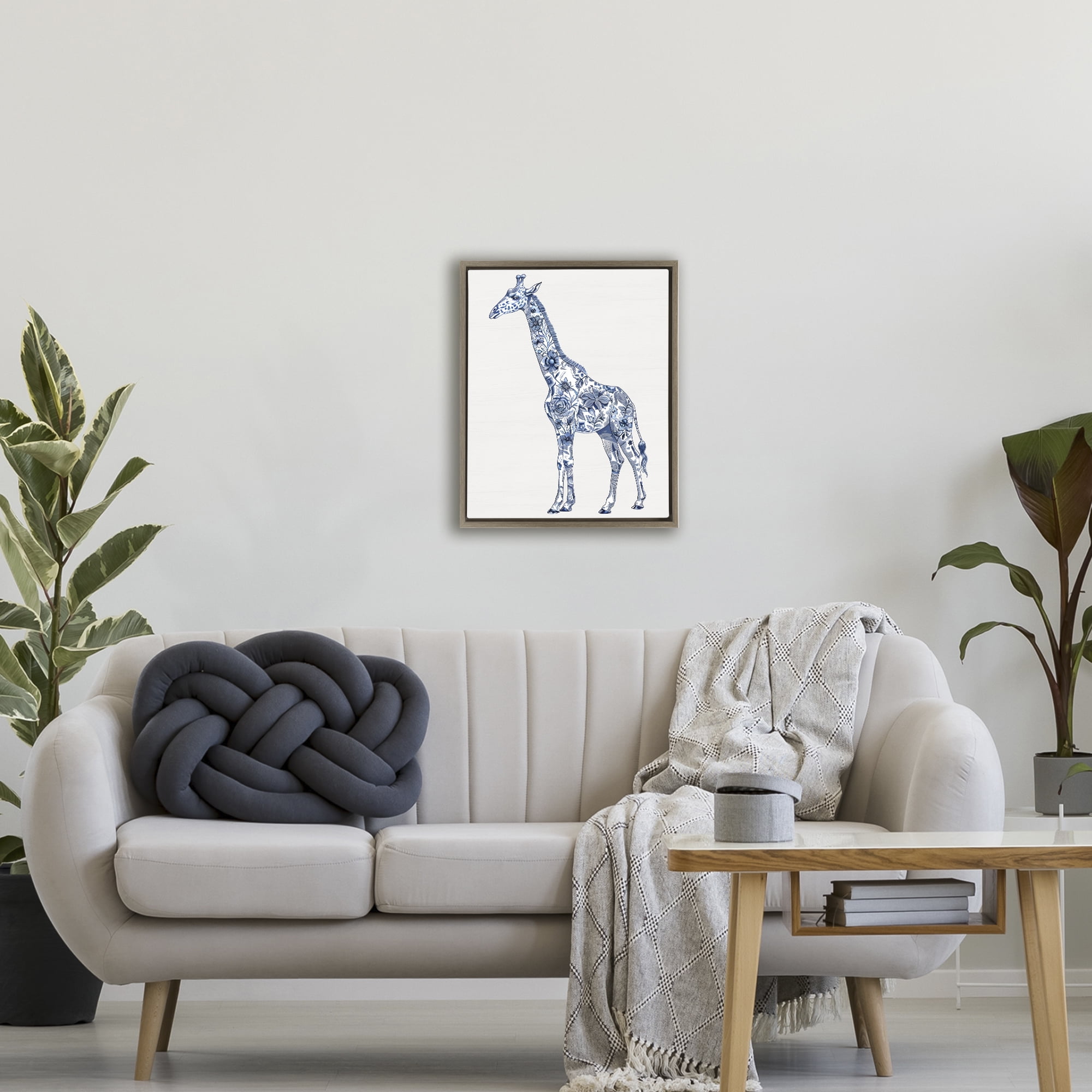Vintage Toile Giraffe Brown Framed Floater Canvas Wall Art, design by Lettered and Lined
