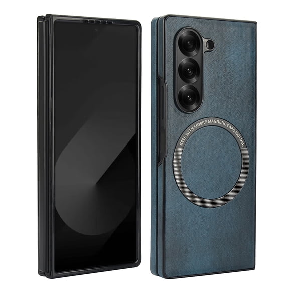 Dteck Magnetic Case For Samsung Galaxy Z Fold 8 Ultra, Shockproof PU Leather Slim Rugged Back Cover with Wireless Charging, Blue