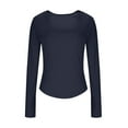 thumbnail image 6 of Jinhomg Womens Basic T Shirts Fall Tops 2025 Long Sleeve Crop Tops Slim Fit Gym Workout Y2k Clothes Ofertas de hoy Navy L, 6 of 8