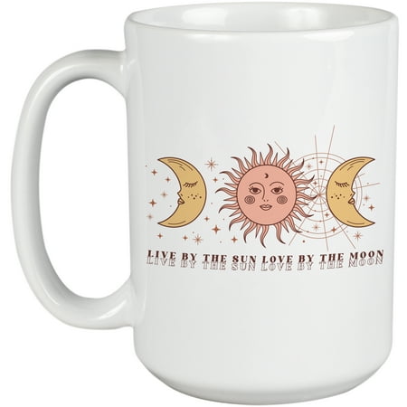 

Live by the Sun Love by the Moon Boho Art Merch Gift White 15oz Ceramic Mug