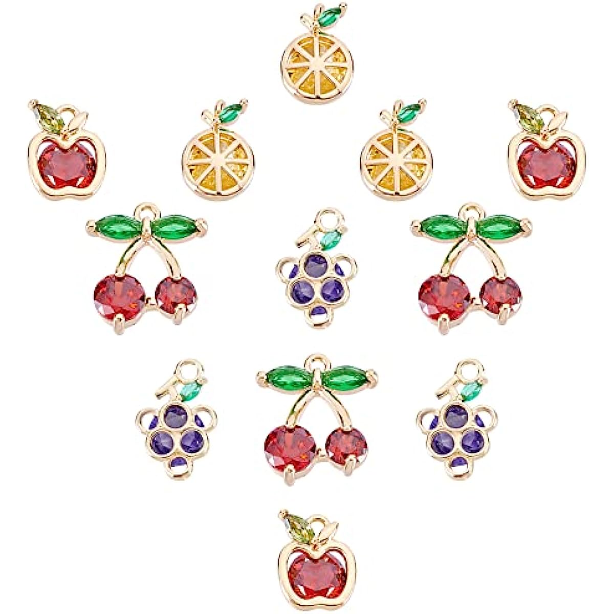 1 Box 4 Styles Fruit Charm Pendant Brass Micro Pave Cubic Zirconia