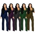 thumbnail image 3 of Sparkly Sequin Wide Leg Jumpsuits for Women Long Sleeve Plus Size V Neck Sexy Elegant One Piece Pants Rompers Belt, 3 of 7