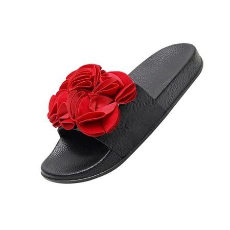 

CYMMPU Women s Slippers 2021 Women s Summer Outdoor Wear Sandals One-word Slippers Large Flower Casual