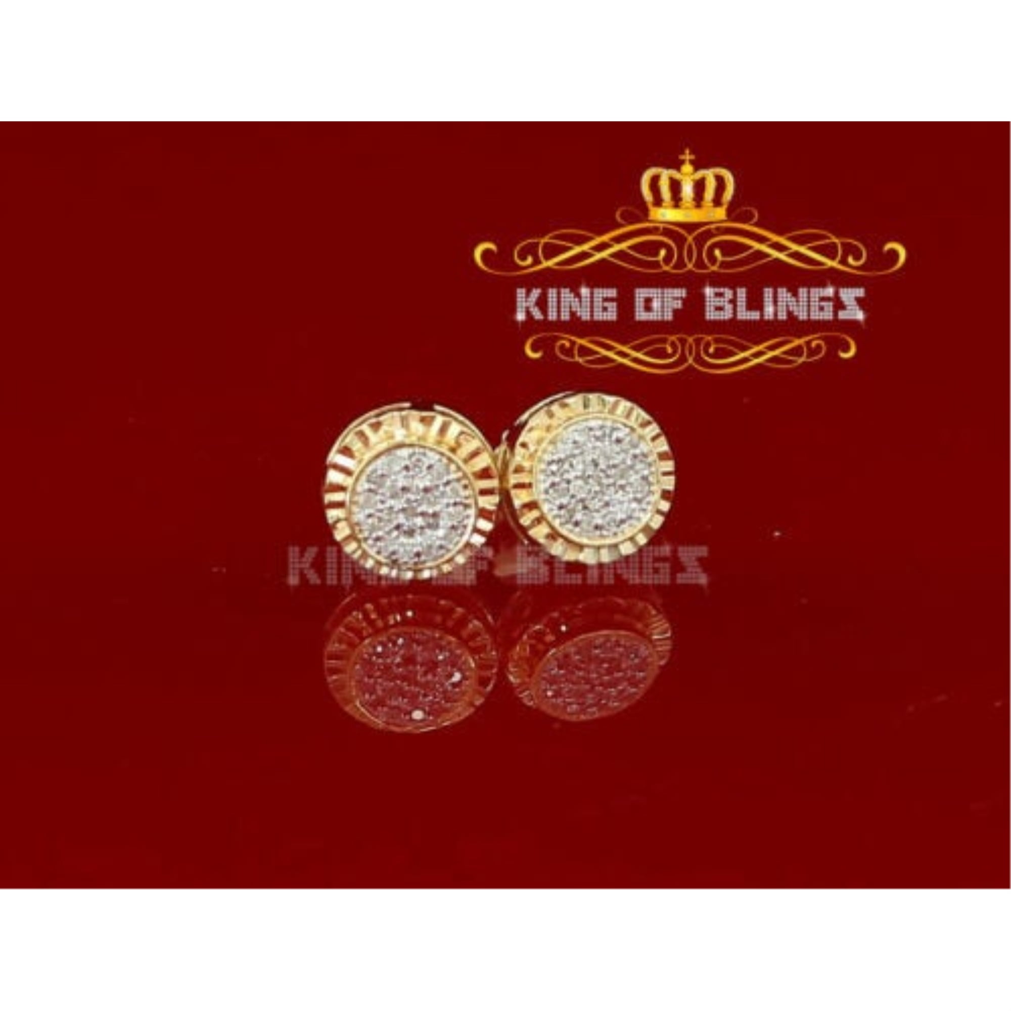 King Of Bling's Real 10k Yellow Gold With Real 0.12CT Diamonds Stud Earrings For Women And Men