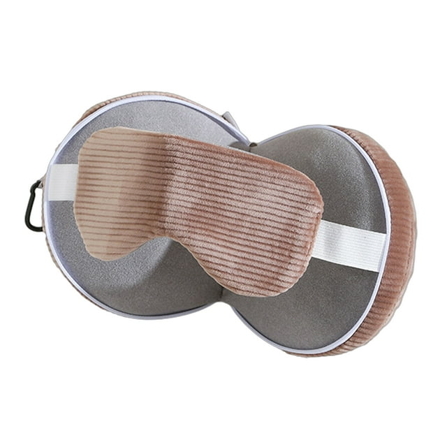 Almohada de viaje para el cuello con antifaz, 2 en 1, portátil, plegable, con cremallera y mosquetón para aliviar el dolor de cuello, ideal para vuelos y viajes en coche.