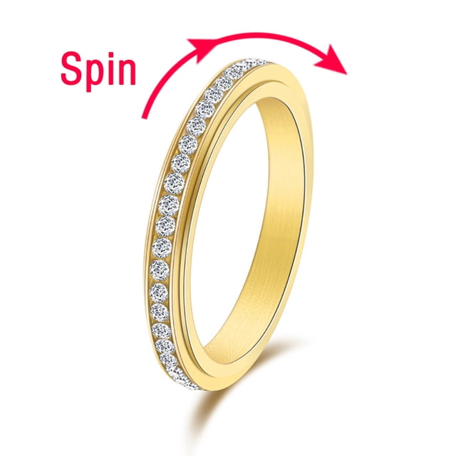 Fidget Anxiety Ring Drive Away Your Anxiety Stainless Steel Spinner Fidget Band Rings Cubic Zirconia Relieving Anxiety Rings Gold 9
