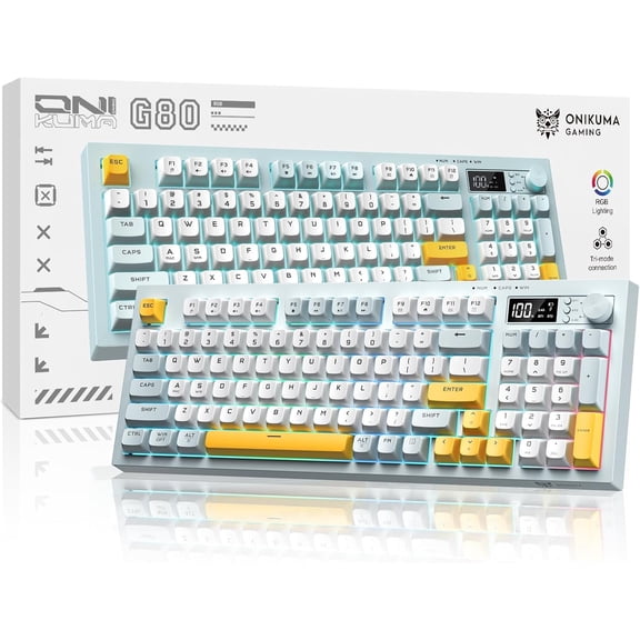 Wireless Keyboard Creamy Membrane with Rainbow Backlight,3-Mode Connectivity (BT/2.4G/USB-C) LCD Screen & Multifunction Knob,200H Battery, 94 Key PBT Keycaps, Quiet Typing for Office/Home/Gaming