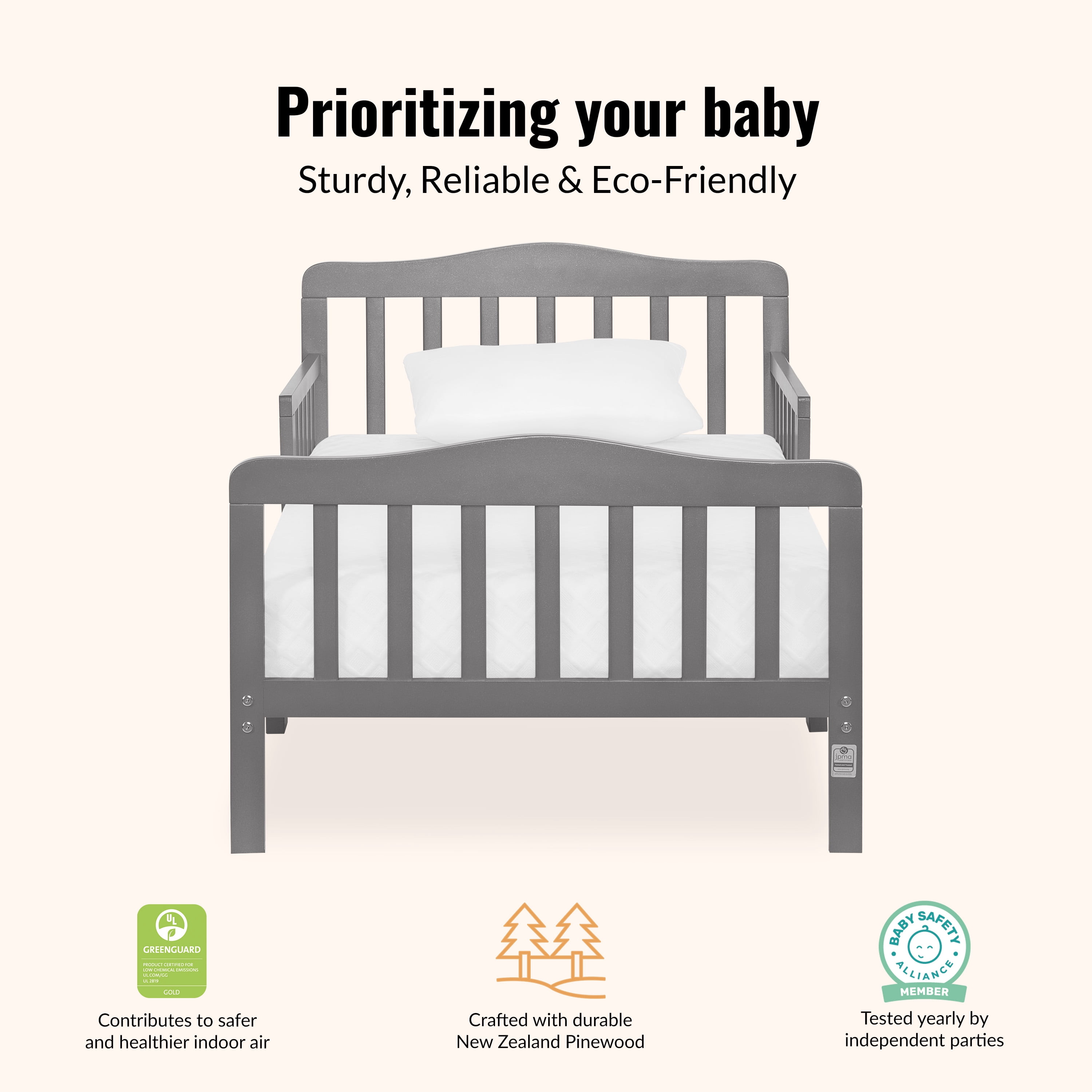 Dream On Me Classic Design Toddler Bed, Steel Grey