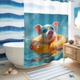 thumbnail image 5 of No Hook Shower Curtain with Built-in Rings - Coastal Summer Washable Waterproof Fabric Bathroom Curtains for Hotel,Rentals, Stall 48 X 72 Inch , Ocean Swimming Circle Pig Mirrors Blue Pink, 5 of 9