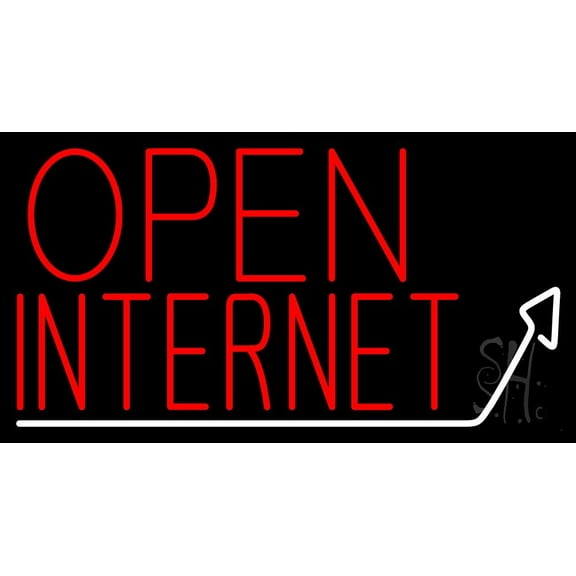 Internet Open With Arrow LED Neon Sign 20 x 37 - inches, Black Square Cut Acrylic Backing, with Dimmer - Bright and Premium built indoor LED Neon Sign for Spa interior decor and storefront.