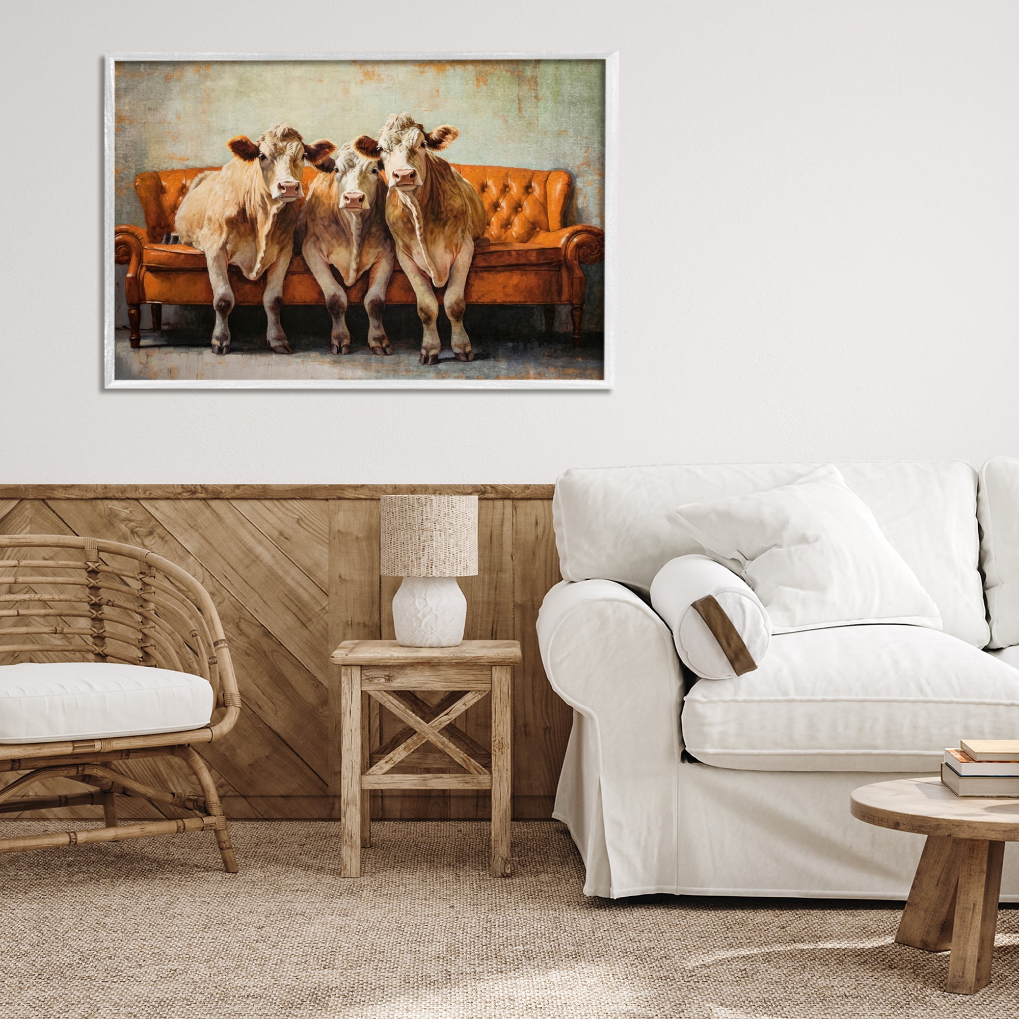 Stupell Industries Cows Just Chillin' White Framed Giclee Art, design by Tina LeCour