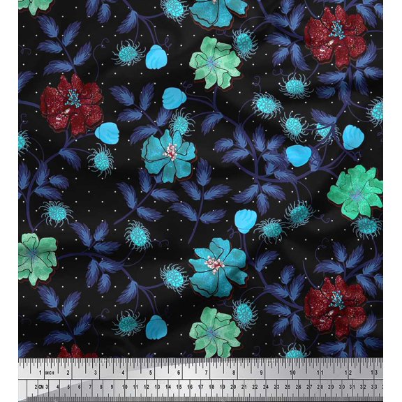 Soimoi Cotton Duck Fabric Dot,Leaves & Flower Print Fabric by Yard 42 Inch Wide