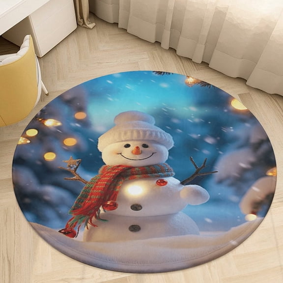 Winter Snowman Christmas Tree Round Area Rugs for Bedroom Living Room, 4FT Soft Indoor Circle Carpets, Carpet Home Decor Floor Mat