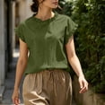 thumbnail image 5 of ClodeEU Women's Round Neck Short Sleeve Ruff Trim T-Shirt,Casual Loose Fit Solid Color Blouse Top for Summer Army Green,Women's Plus L, 5 of 7