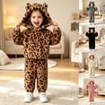 thumbnail image 4 of Ruiwill Pajama for Girls Leopard Print Hooded Girls Sleepwear Long Sleeve Pants Two Piece Set Fall Winter Kids Pjs Size 3-4 Years, 4 of 5