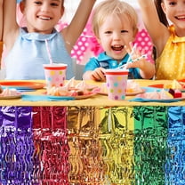 WHAMVOX Rainbow Fringe Table Skirt for Birthday Party Supplies Colorful Wavy Tinsel Skirt for Wedding Baby Shower Decorations Classroom Float Decor