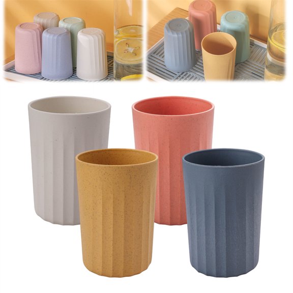 HYG Multicolor Plastic Cold Drink Cup 4 Pcs Reusable Unbreakable Tumblers Wheat Straw Toothbrush Cup Stylish Smooth Line for Home Office Lightweight Camping Picnic