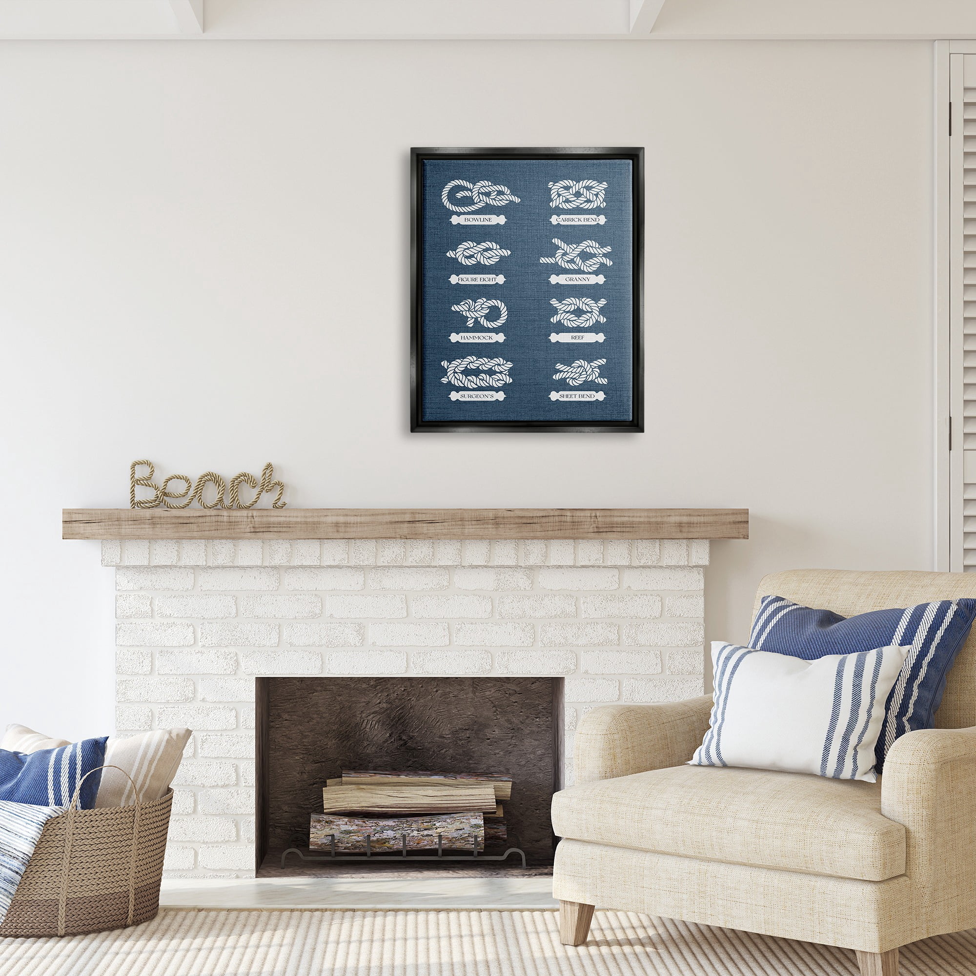 Stupell Industries Maritime Rope Knots Nature Painting Black Floater Framed Canvas Art Print Wall Art, 25 x 31