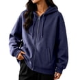 thumbnail image 2 of Titcea Zip Up Hoodies for Women Drawstring Solid Color Hooded Sweatshirt with Pockets Home Daily Loose Comfy Casual Sweatshirts S-2XL, 2 of 7