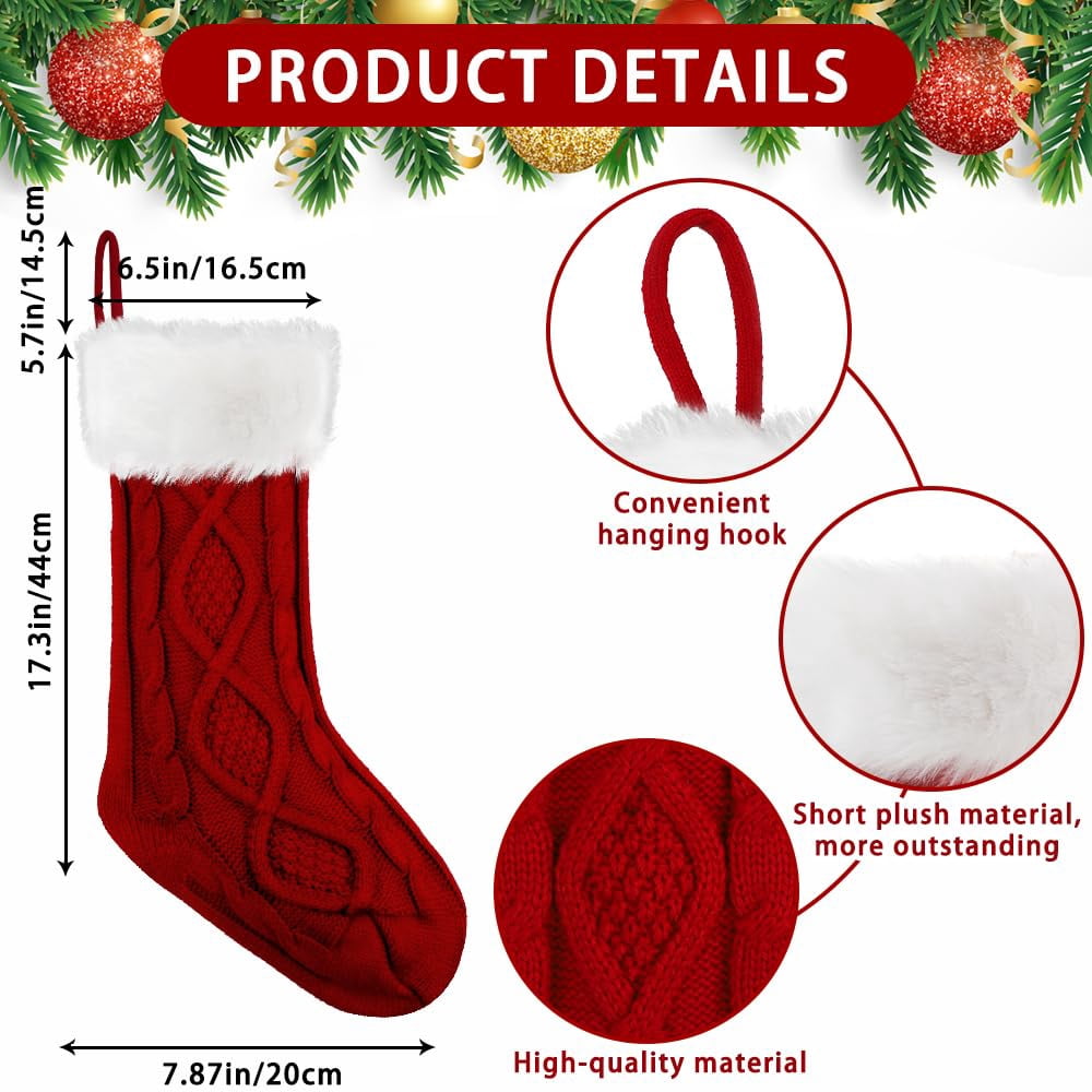 COCOBELA 4PACK Christmas Stockings,18Inches Large Cable Knitted Stocking Personalized Xmas Hanging Stocking Decorations with Name Tags for Holiday Christmas Party Family Decor