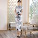 thumbnail image 3 of Chinese Traditional Qipao Dress Short Sleeve Satin Long Cheongsam Evening Gowns, 3 of 8