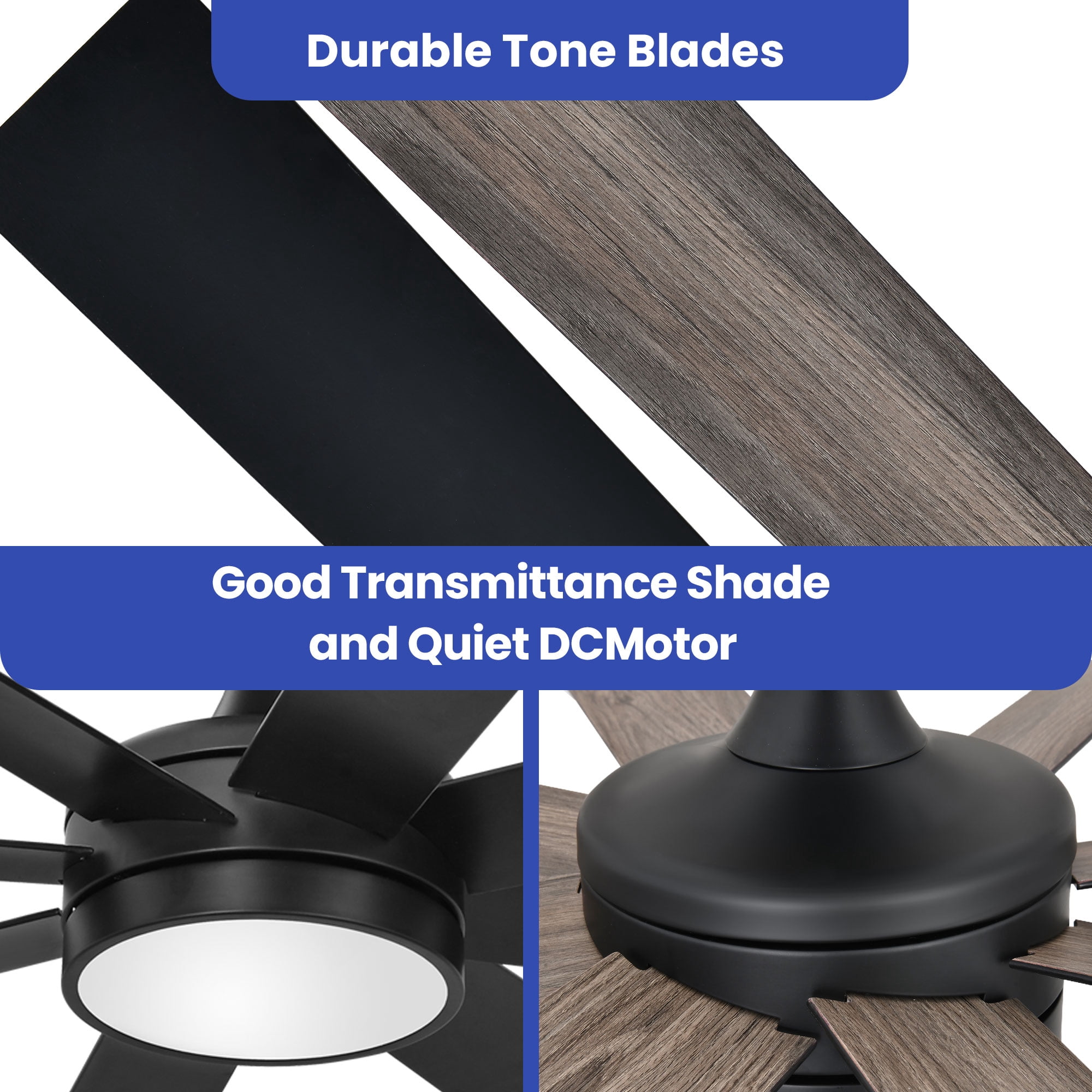 ModFusion 60″ Black Ceiling Fan with Light – Quiet Motor, Dimmable LED, 6 Speeds, Reverse Airflow, 8‑Blade Modern Design