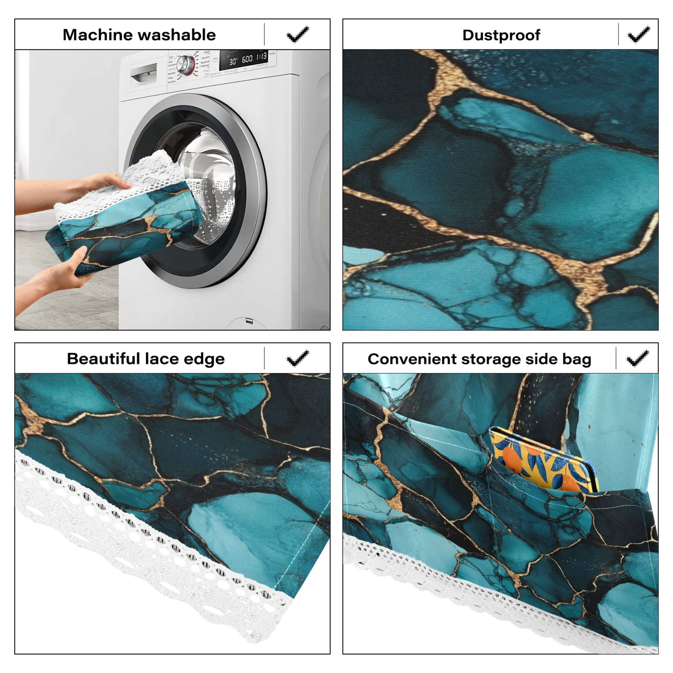 WOBOGO Dark Green Gild Marble Washing Machine Cloth Dryer Refrigerator Top Cover Protective Non-Slip Mat For Kitchen Laundry
