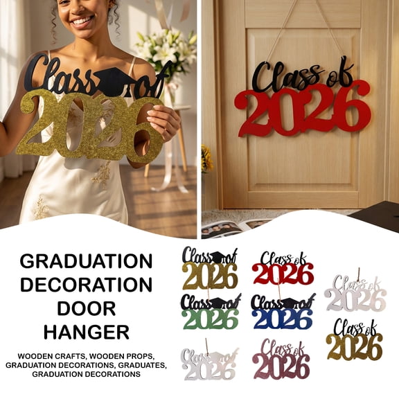 Graduation Decorations Classof2026, GoldandBlack Party Decorations, Wooden Grad Decor, School Decor, 2026 Graduation, 10X12 In, 1 Pc, Hanging Twine
