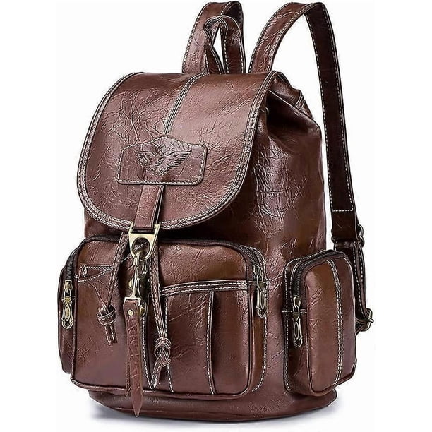 Vintage Women Backpack PU Leather Ladies Shoulder Bag Ladies Casual Daypack Travel Shoulder Bag Waterproof College School Bag Satchel Gift for Girls W
