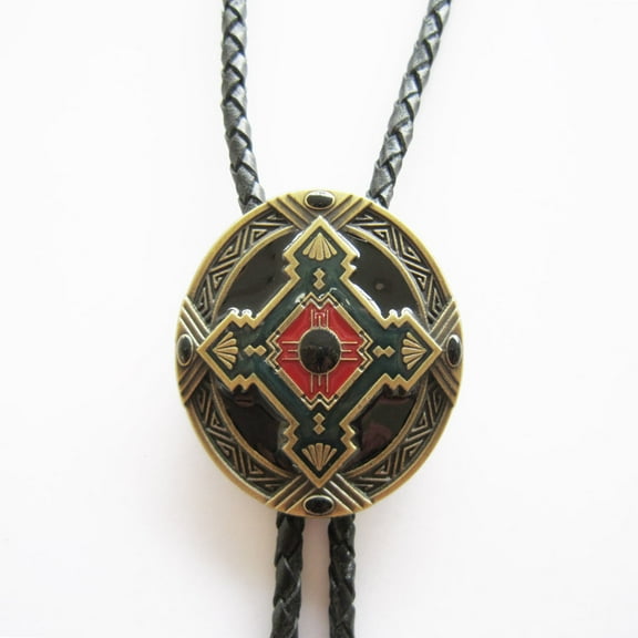 Vintage Southwest Celtic Cross Knot Oval Bolo Tie Wedding Leather Necklace