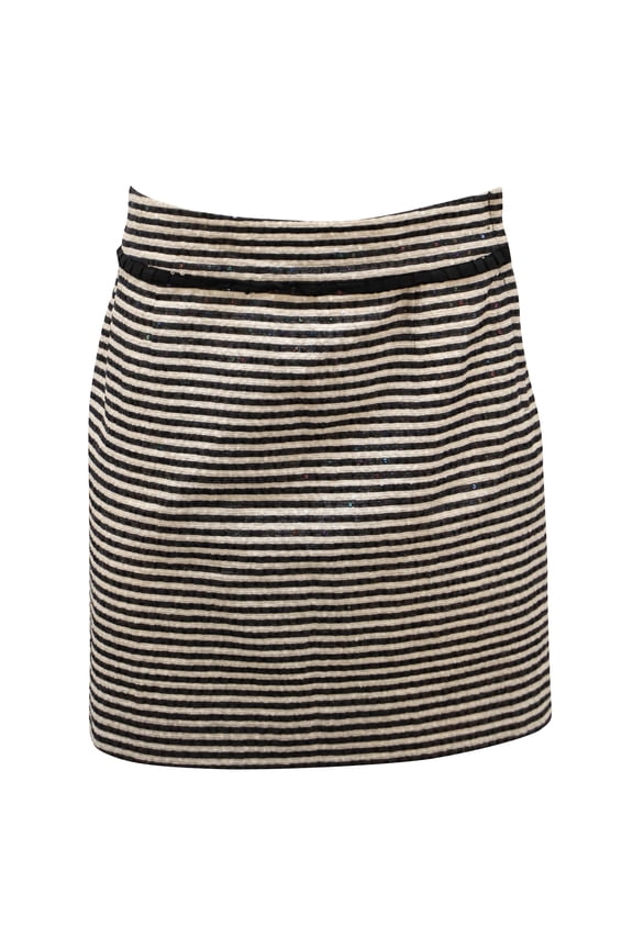 Pre-Owned Kate Spade Striped Sequined Skirt in Black and White Silk