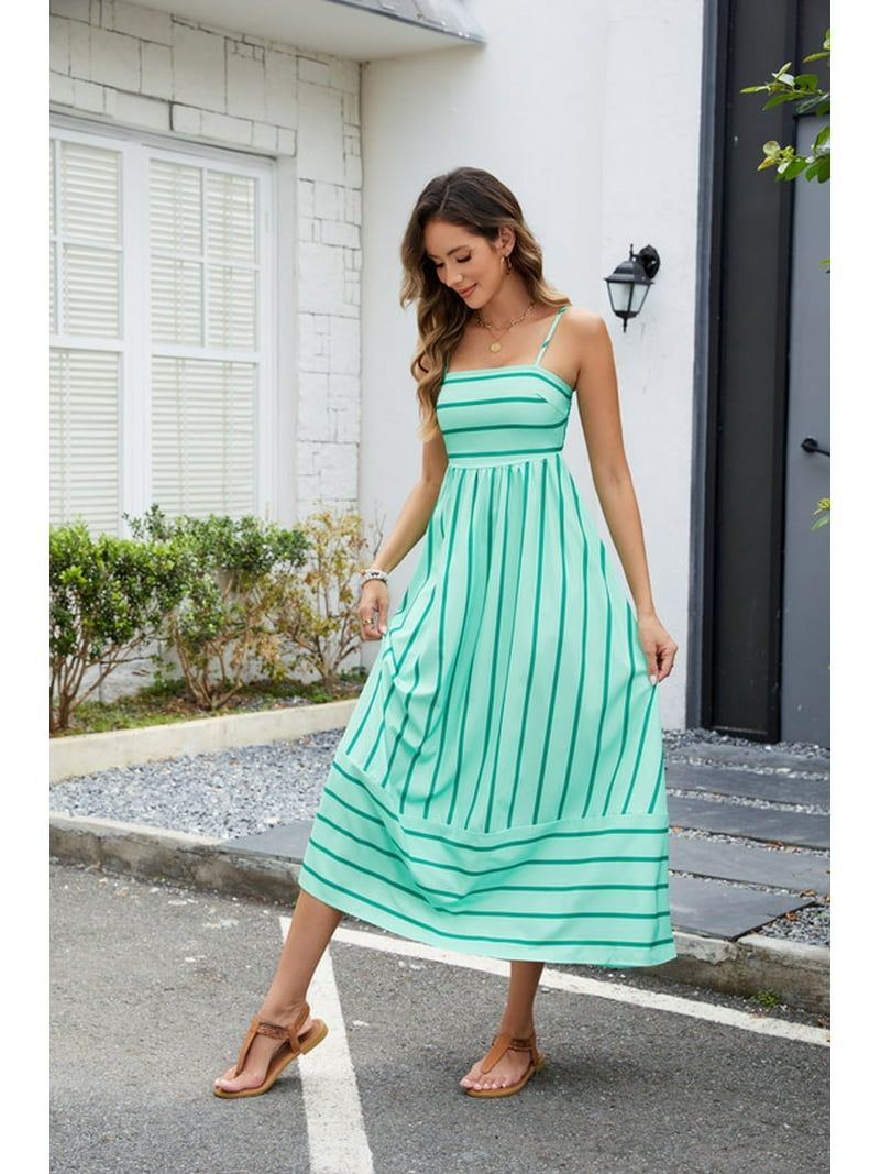 boho spaghetti strap maxi dress Striped Cotton Boho Maxi Dress - Spaghetti Strap Summer Dress
