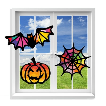 VHALE Suncatcher Kit for Kids, Stained Glass Paper Suncatchers (9 Cutouts), Window Art, Classroom Arts and Crafts, Party Favors, 3 Sets (Halloween)