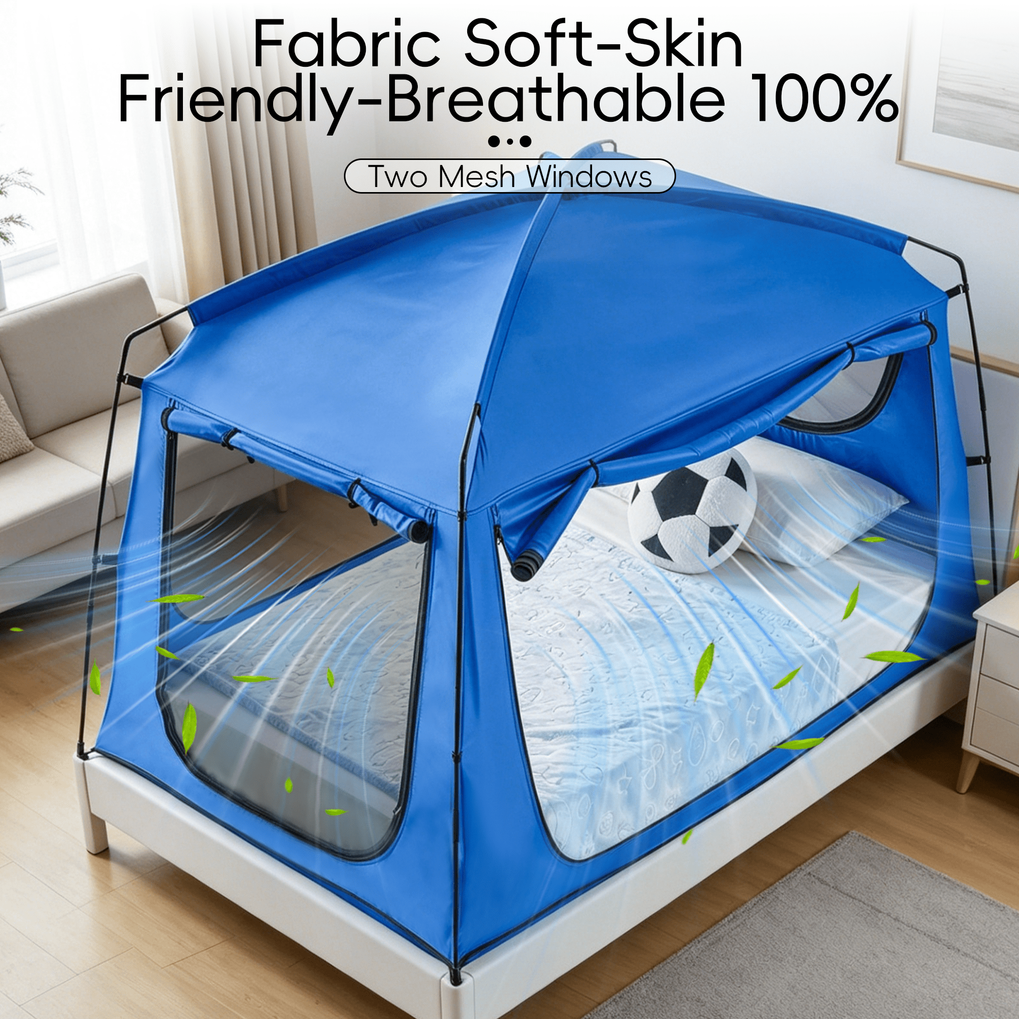 Blue Privacy Twin Size Bed Tent for Adults Kids,Blackout Sleep Bed Tents Canopy Breathable Mesh Windows