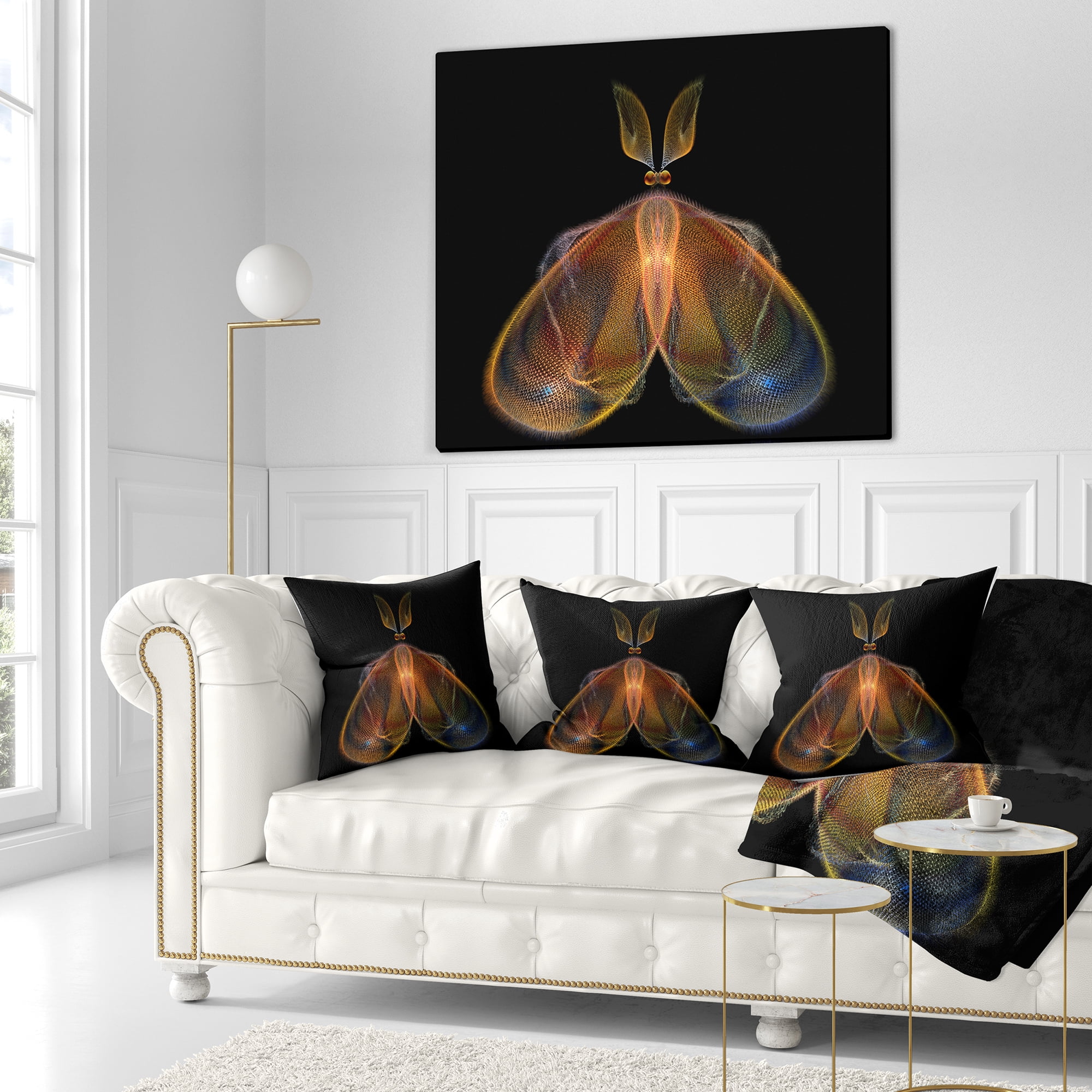 Designart Orange Fractal Butterfly in Dark - Abstract Throw Pillow - 16x16